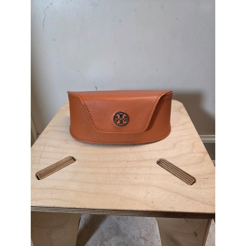 Tory Burch Orange Saffiano Leather Sunglasses Case Hard Shell Gold Logo